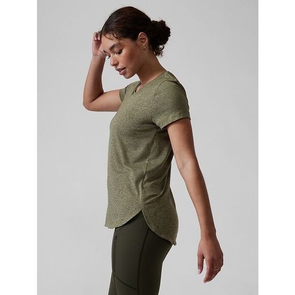 ATHLETA Women’s Aspen Olive / Eucalyptus Short Sleeve Uptempo Tee Size XL Style - Picture 3 of 9